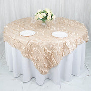 72"x72" Taffeta Square Table Overlay with 3D Leaves Petals Design