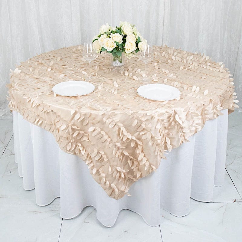 72"x72" Taffeta Square Table Overlay with 3D Leaves Petals Design