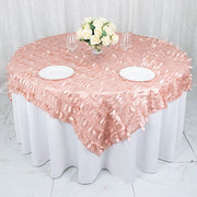72"x72" Taffeta Square Table Overlay with 3D Leaves Petals Design