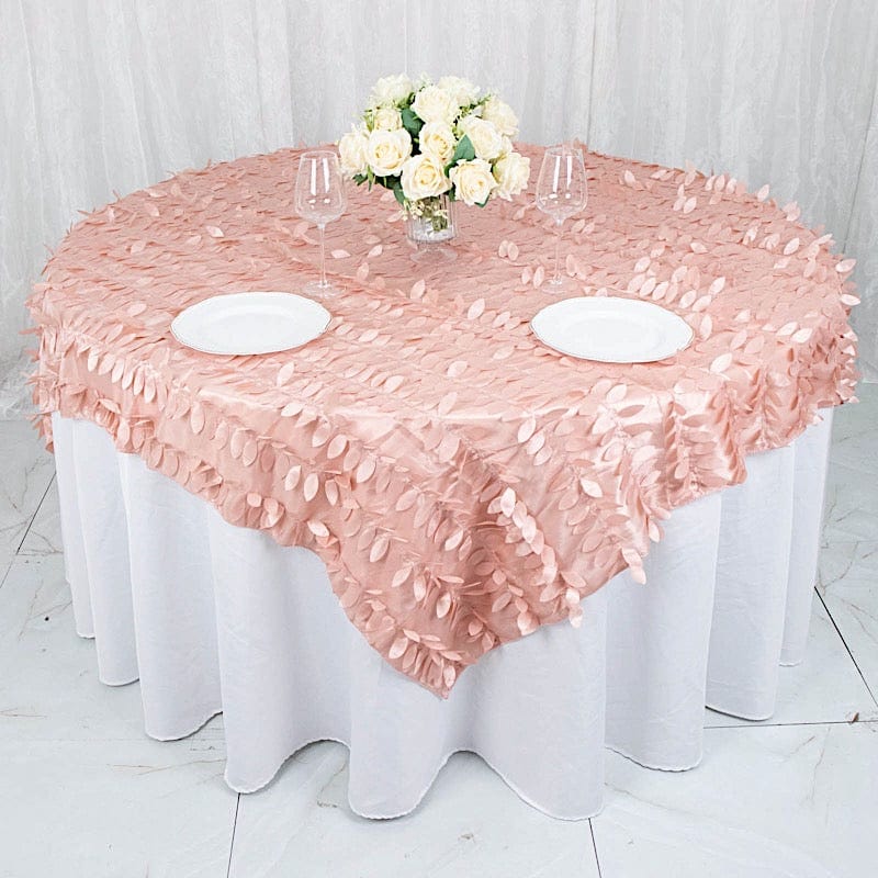72"x72" Taffeta Square Table Overlay with 3D Leaves Petals Design