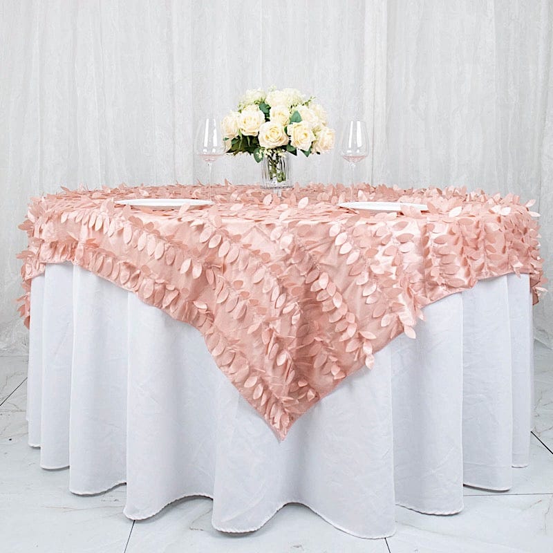 72"x72" Taffeta Square Table Overlay with 3D Leaves Petals Design