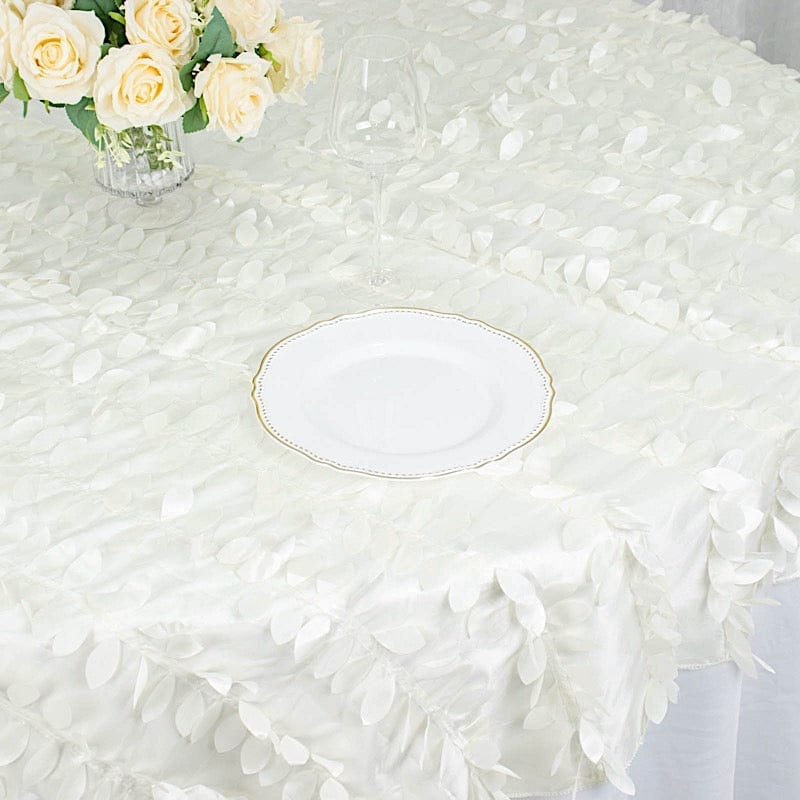 72"x72" Taffeta Square Table Overlay with 3D Leaves Petals Design