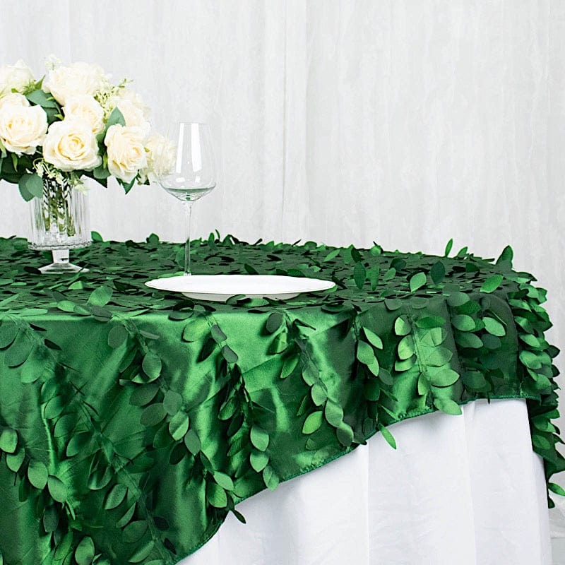 72"x72" Taffeta Square Table Overlay with 3D Leaves Petals Design