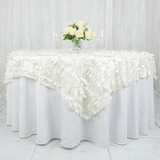 72"x72" Taffeta Square Table Overlay with 3D Leaves Petals Design