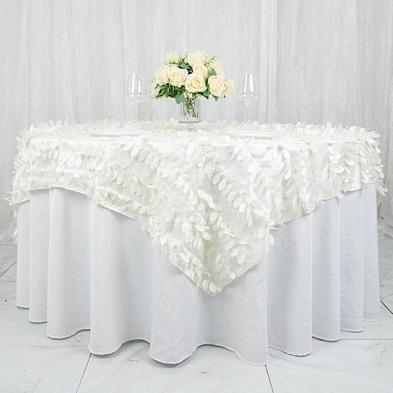 72"x72" Taffeta Square Table Overlay with 3D Leaves Petals Design