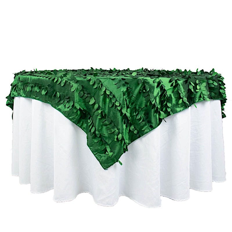 72"x72" Taffeta Square Table Overlay with 3D Leaves Petals Design