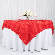 72"x72" Taffeta Square Table Overlay with 3D Leaves Petals Design