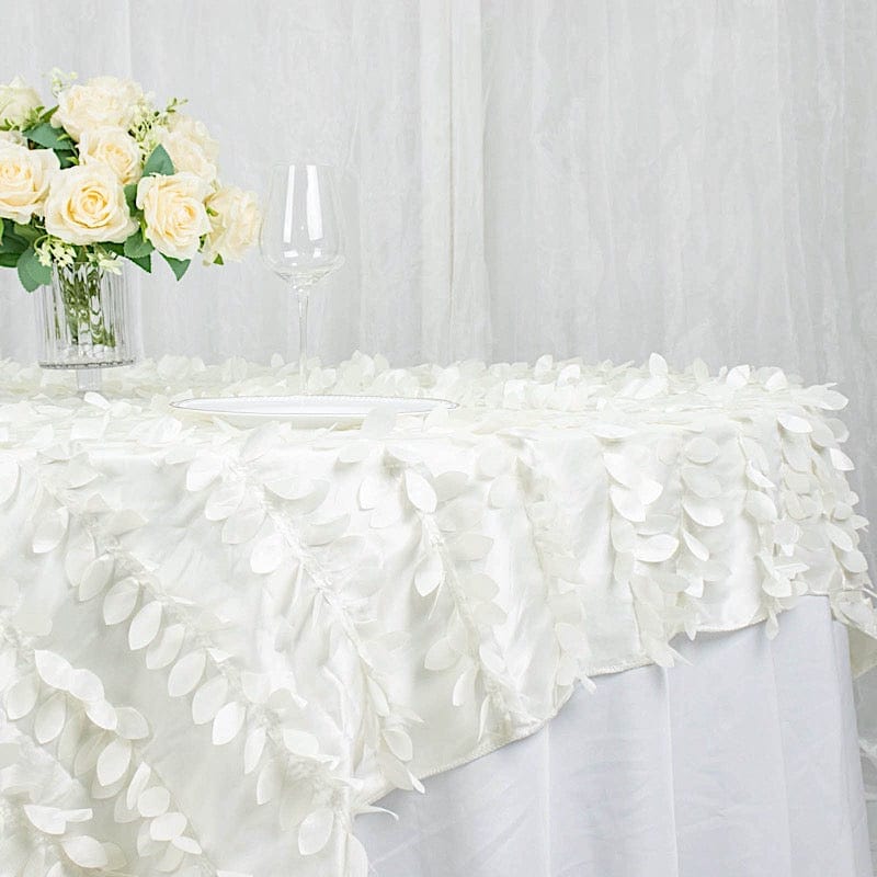 72"x72" Taffeta Square Table Overlay with 3D Leaves Petals Design