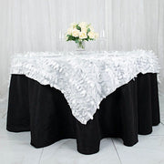 72"x72" Taffeta Square Table Overlay with 3D Leaves Petals Design
