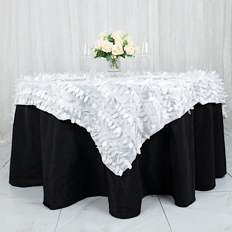 72"x72" Taffeta Square Table Overlay with 3D Leaves Petals Design