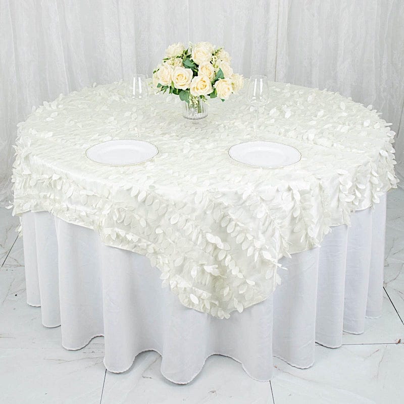 72"x72" Taffeta Square Table Overlay with 3D Leaves Petals Design
