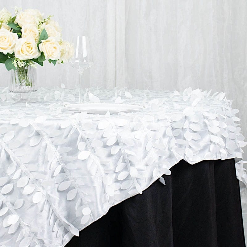 72"x72" Taffeta Square Table Overlay with 3D Leaves Petals Design