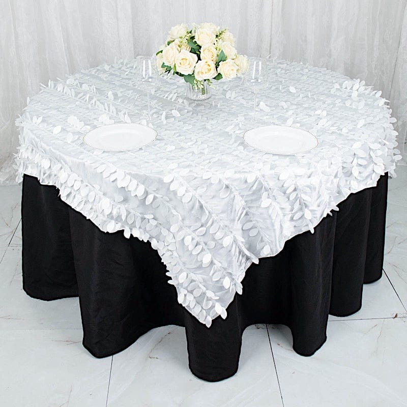 72"x72" Taffeta Square Table Overlay with 3D Leaves Petals Design