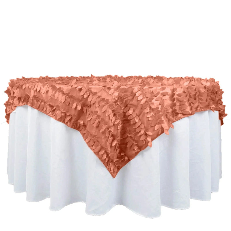72"x72" Taffeta Square Table Overlay with 3D Leaves Petals Design