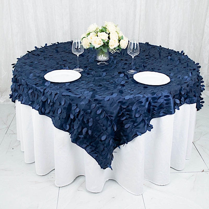 72"x72" Taffeta Square Table Overlay with 3D Leaves Petals Design