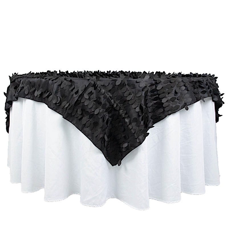 72"x72" Taffeta Square Table Overlay with 3D Leaves Petals Design