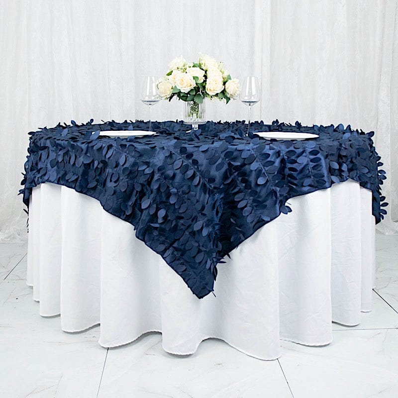 72"x72" Taffeta Square Table Overlay with 3D Leaves Petals Design