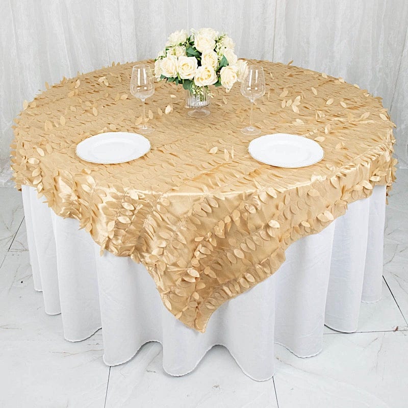 72"x72" Taffeta Square Table Overlay with 3D Leaves Petals Design