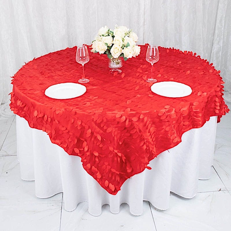 72"x72" Taffeta Square Table Overlay with 3D Leaves Petals Design