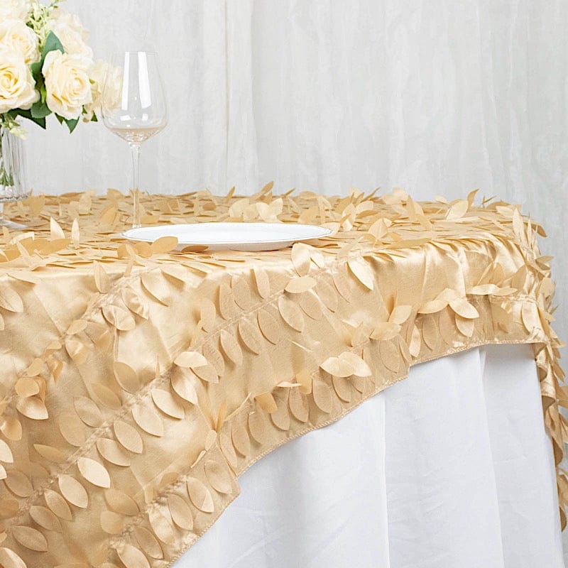 72"x72" Taffeta Square Table Overlay with 3D Leaves Petals Design