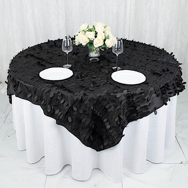 72"x72" Taffeta Square Table Overlay with 3D Leaves Petals Design