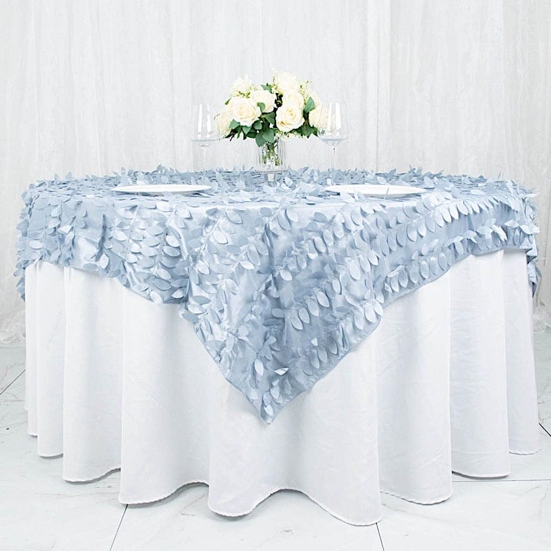 72"x72" Taffeta Square Table Overlay with 3D Leaves Petals Design