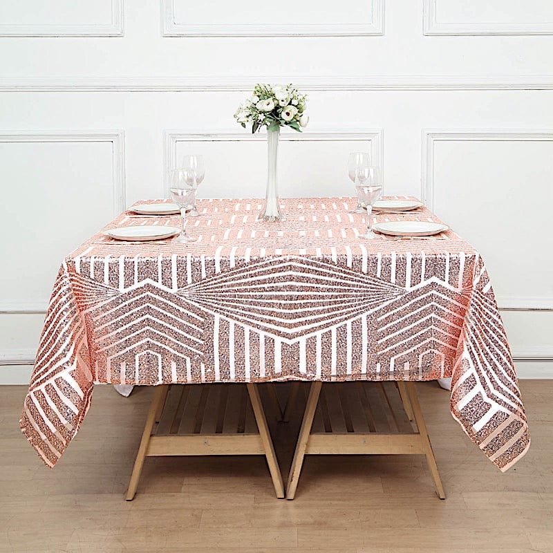 72"x72" Tulle Square Table Overlay with Sequins and Geometric Pattern