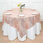 72"x72" Tulle Square Table Overlay with Sequins and Geometric Pattern