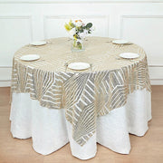 72"x72" Tulle Square Table Overlay with Sequins and Geometric Pattern