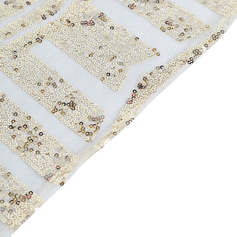 72"x72" Tulle Square Table Overlay with Sequins and Geometric Pattern
