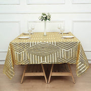 72"x72" Tulle Square Table Overlay with Sequins and Geometric Pattern