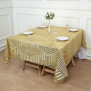 72"x72" Tulle Square Table Overlay with Sequins and Geometric Pattern