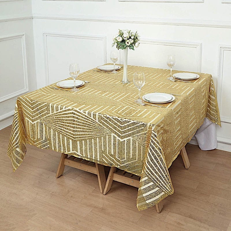 72"x72" Tulle Square Table Overlay with Sequins and Geometric Pattern