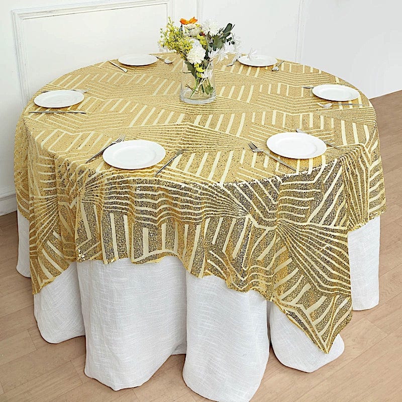72"x72" Tulle Square Table Overlay with Sequins and Geometric Pattern