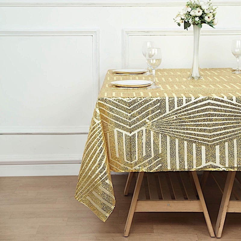 72"x72" Tulle Square Table Overlay with Sequins and Geometric Pattern