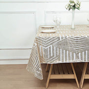 72"x72" Tulle Square Table Overlay with Sequins and Geometric Pattern