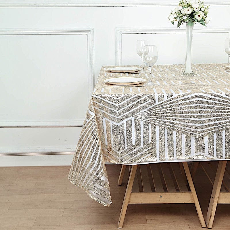72"x72" Tulle Square Table Overlay with Sequins and Geometric Pattern