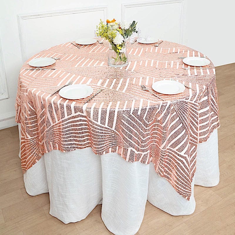 72"x72" Tulle Square Table Overlay with Sequins and Geometric Pattern