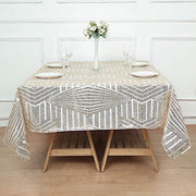 72"x72" Tulle Square Table Overlay with Sequins and Geometric Pattern
