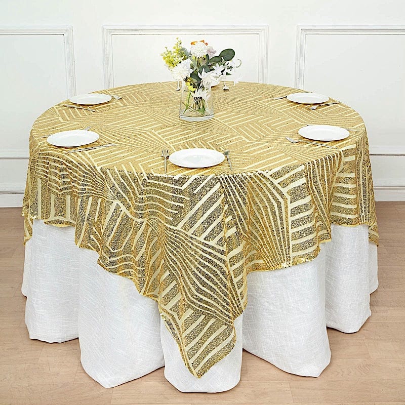 72"x72" Tulle Square Table Overlay with Sequins and Geometric Pattern