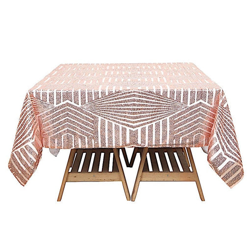 72"x72" Tulle Square Table Overlay with Sequins and Geometric Pattern LAY72_02G_046