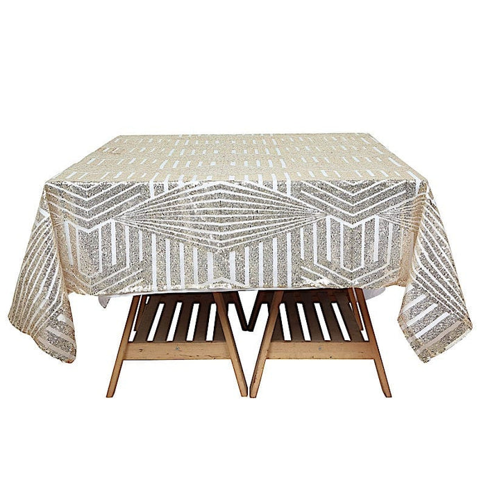 72"x72" Tulle Square Table Overlay with Sequins and Geometric Pattern LAY72_02G_CHMP
