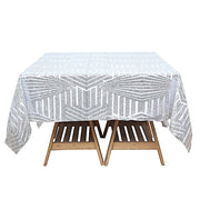 72"x72" Tulle Square Table Overlay with Sequins and Geometric Pattern LAY72_02G_SILV