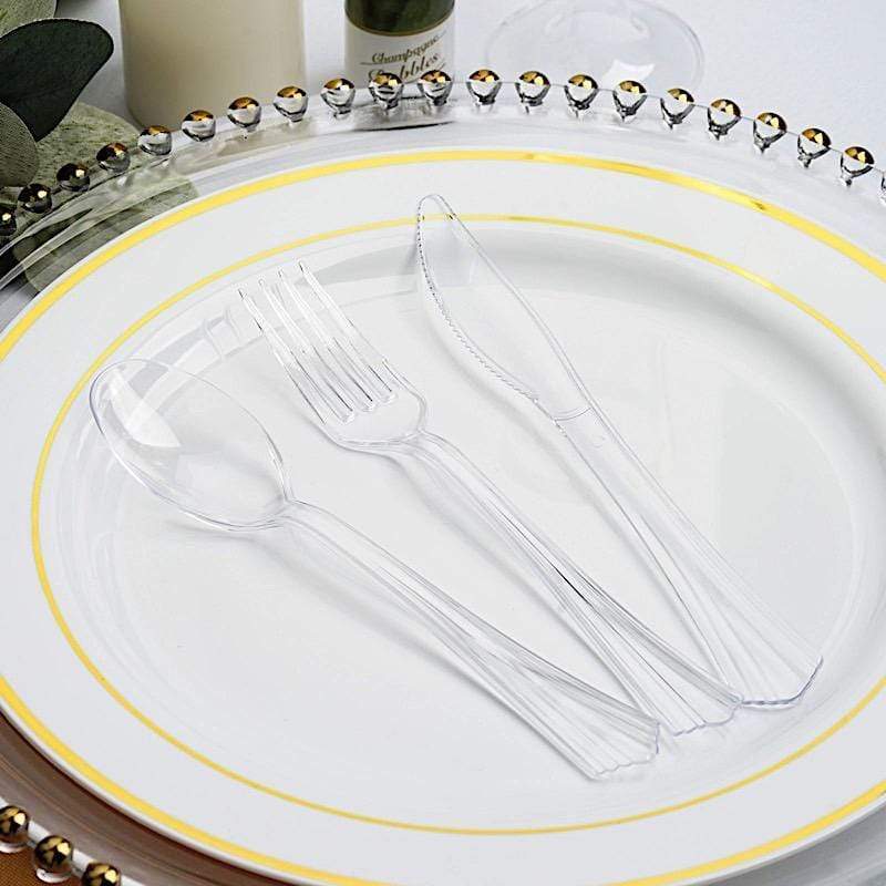 75 pcs Clear Elegant Forks Spoons and Knives Set - Disposable Tableware DSP_YY0007_7_CLR