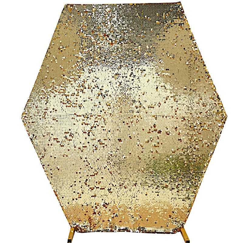8 ft Big Payette Sequin Hexagon Backdrop Stand Cover Wedding Decorations BKDP_STNDHEX1_71_GOLD