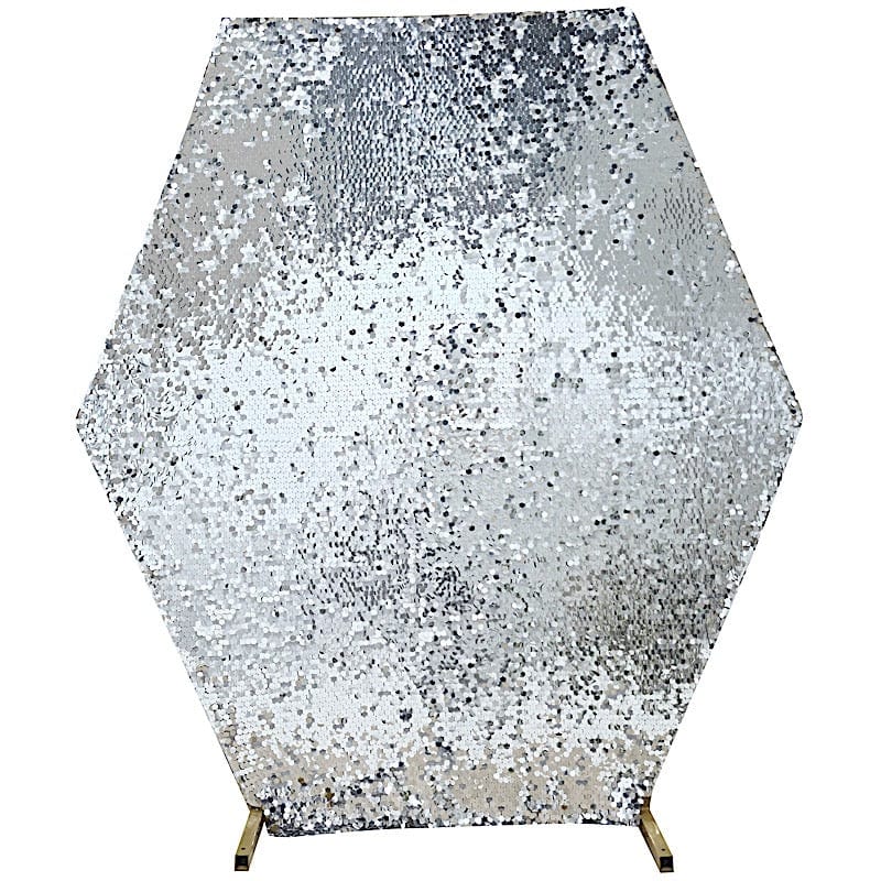 8 ft Big Payette Sequin Hexagon Backdrop Stand Cover Wedding Decorations BKDP_STNDHEX1_71_SILV