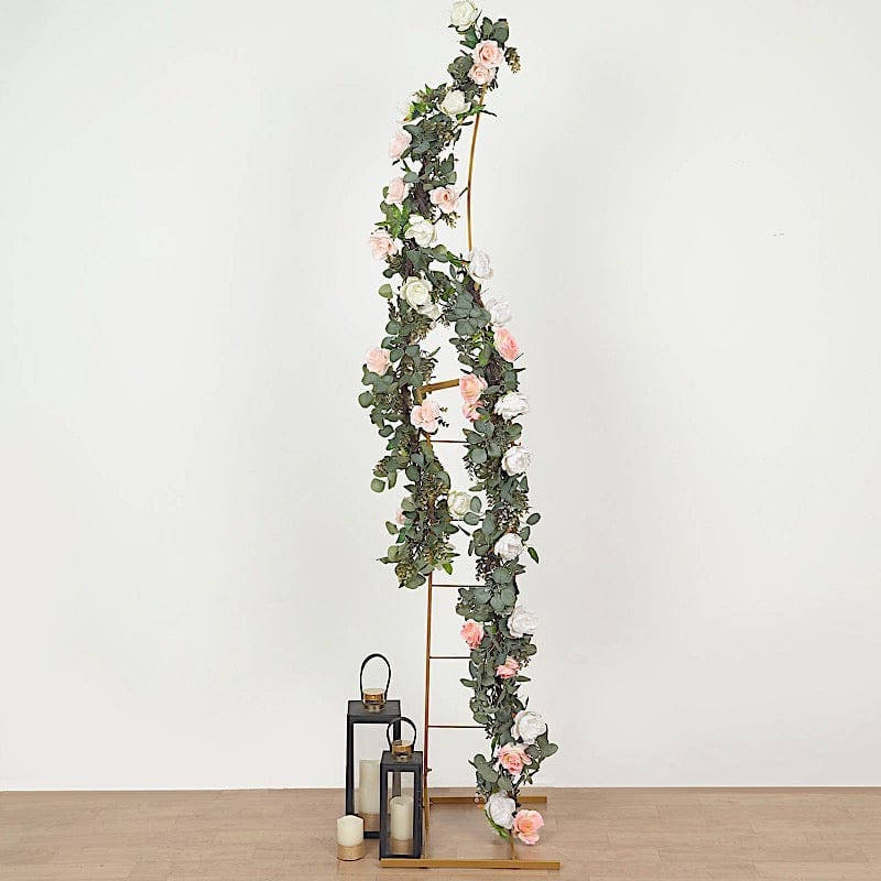 8 ft Curved Metal Floral Display Frame Wedding Arch Backdrop Stand - Gold BKDP_STND_14_M_GOLD