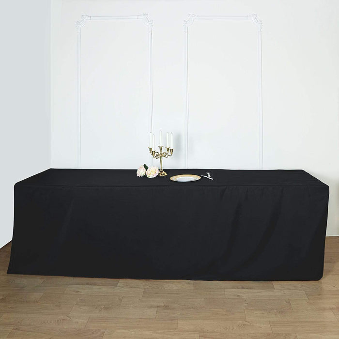 8 ft Fitted Polyester Tablecloth 96" x 30" x 30" - Black TAB_FIT8_BLK