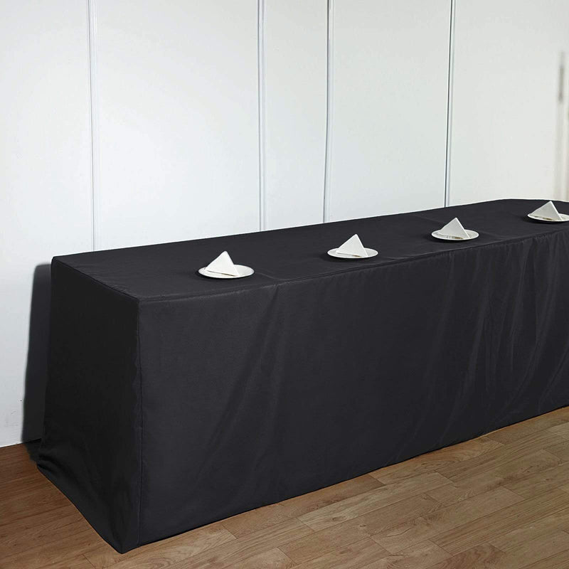 8 ft Fitted Polyester Tablecloth 96" x 30" x 30" - Black TAB_FIT8_BLK