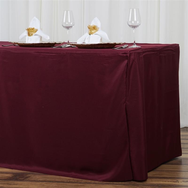 8 ft Fitted Polyester Tablecloth 96" x 30" x 30" - Burgundy TAB_FIT8_BURG
